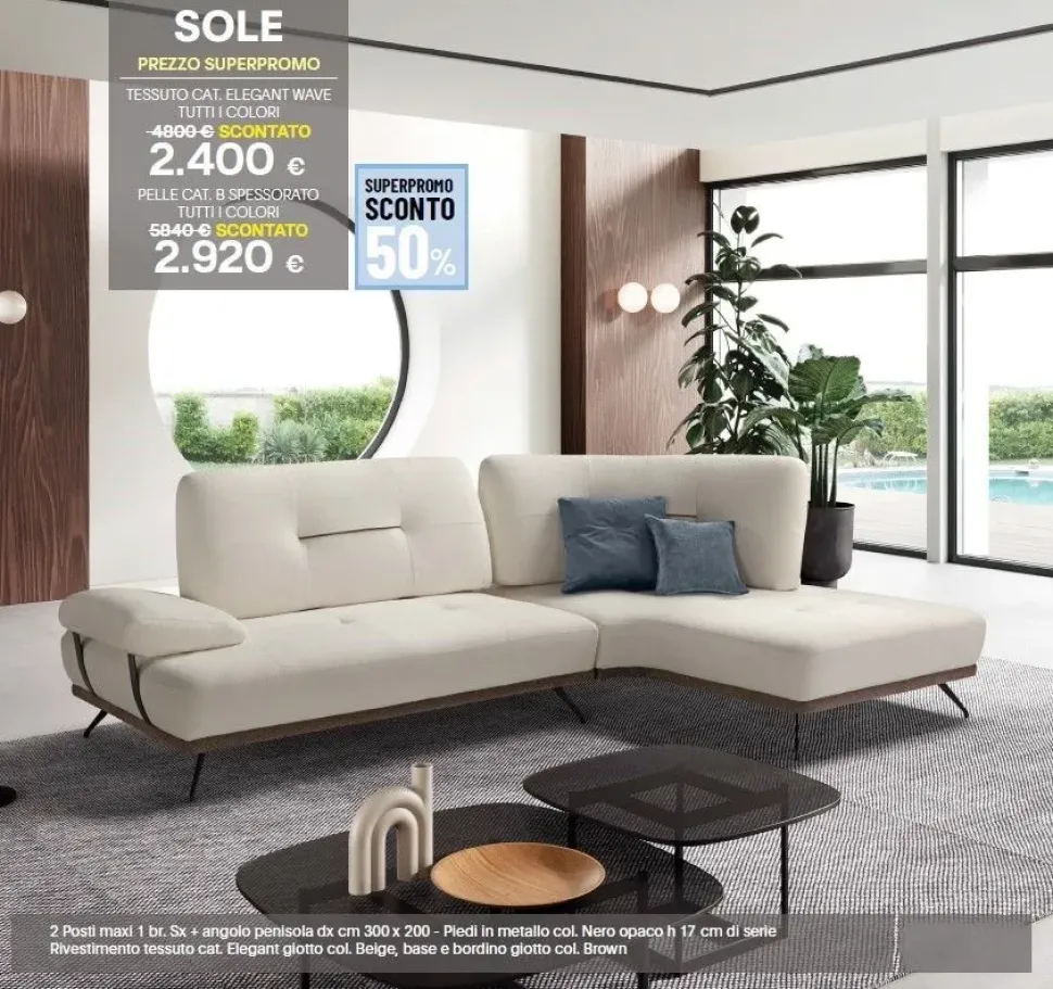 Divano con penisola Sofangel Sole PREZZI OUTLET sconto 50%