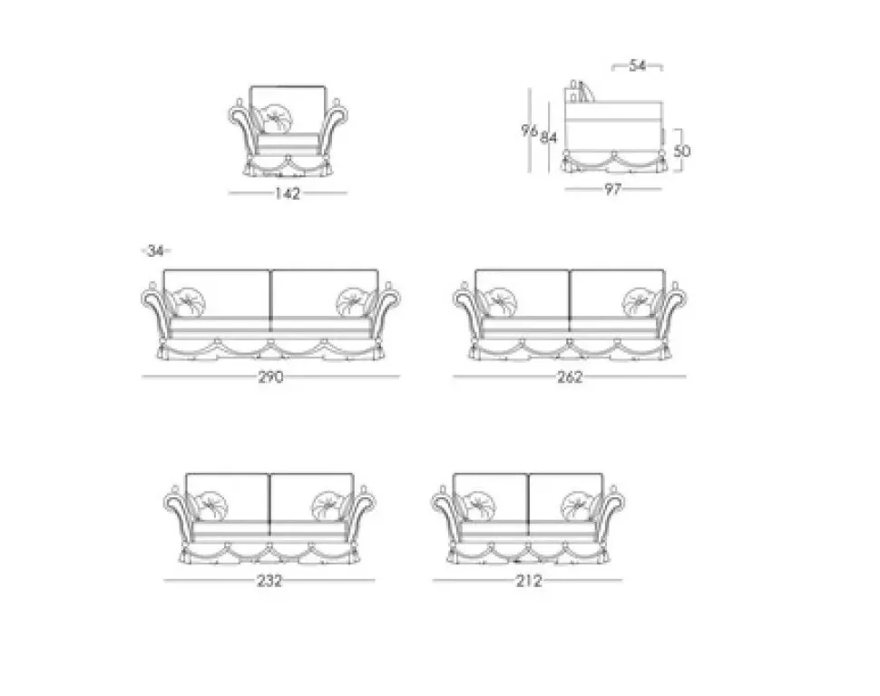 Divano in Tessuto stile classico modello Divano classico veneziano diversi rivestimenti scontato - 38%