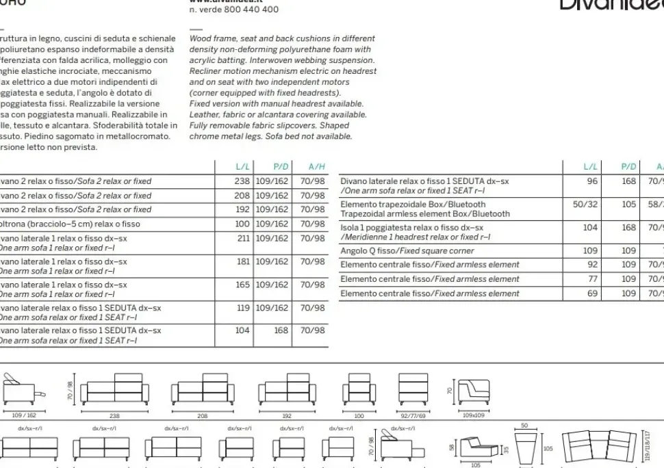 Divano Soho relax tessuto in poliuretano Divanidea a prezzo Outlet