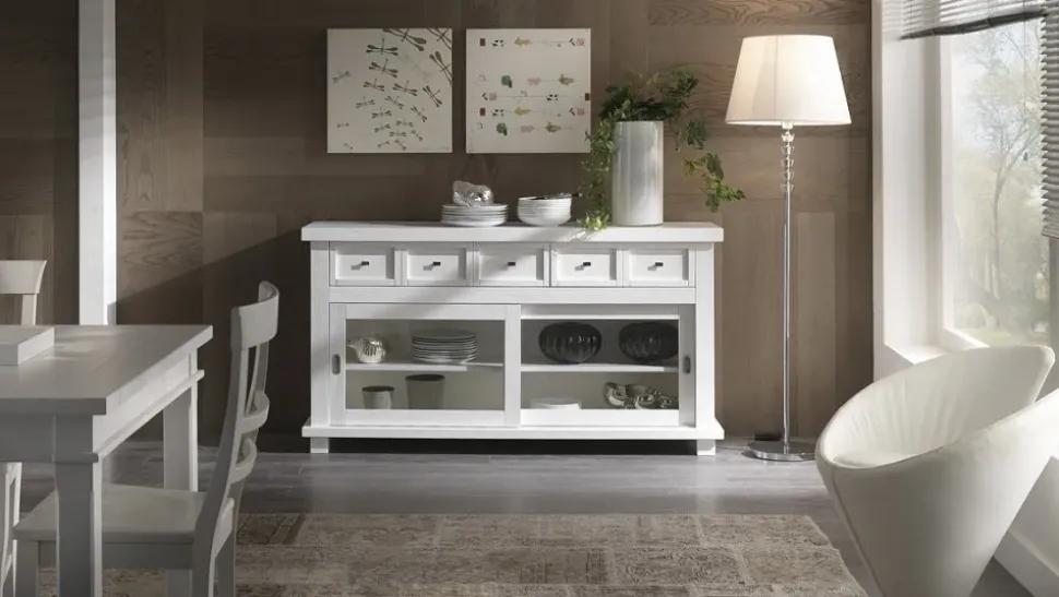 Madia di Artigianale in legno Madia con ante scorrevoli in vetro scontata del 40% a prezzo scontato