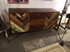 Madia di Outlet etnico in legno Madia ante e tre cassetti rennes  industrial in legno   in Offerta Outlet