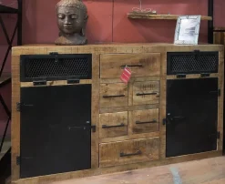 Madia di Outlet etnico in legno Madia industrial  jacpa con casetti legno e ante metallo   a prezzo Outlet