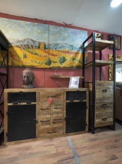 Madia di Outlet etnico in legno Madia industrial  jacpa con casetti legno e ante metallo   a prezzo Outlet