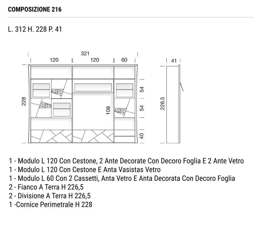 Parete attrezzata Collezione decor Modo 10 in stile classico a prezzo ribassato