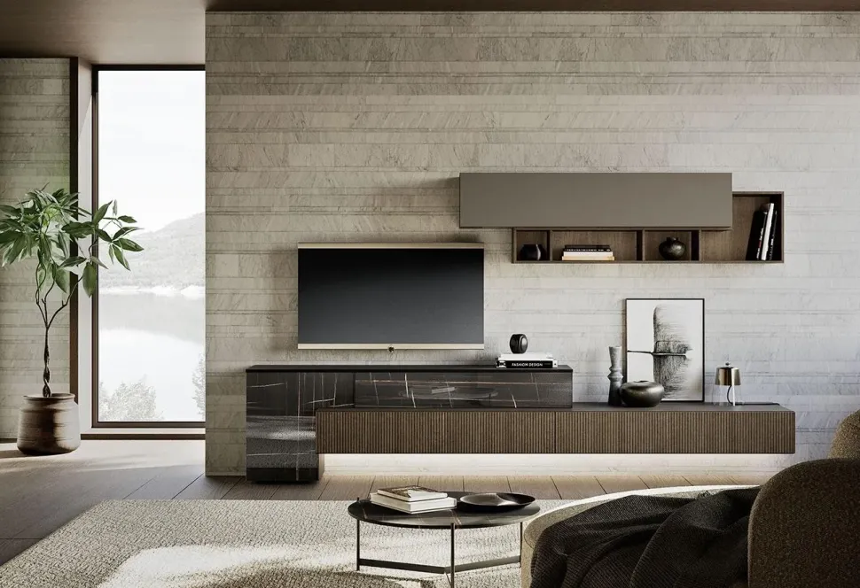 Parete attrezzata Composizione horizon 1014 Mobilgam in stile design a prezzo ribassato