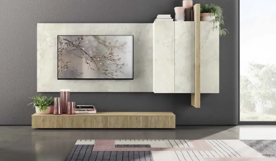 Parete attrezzata Nuovi mondi effetto materico in Offerta Outlet