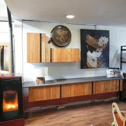 Parete attrezzata Soggiorno industrial legno vintage wave con basi sospese  Outlet etnico in stile design a prezzo ribassato