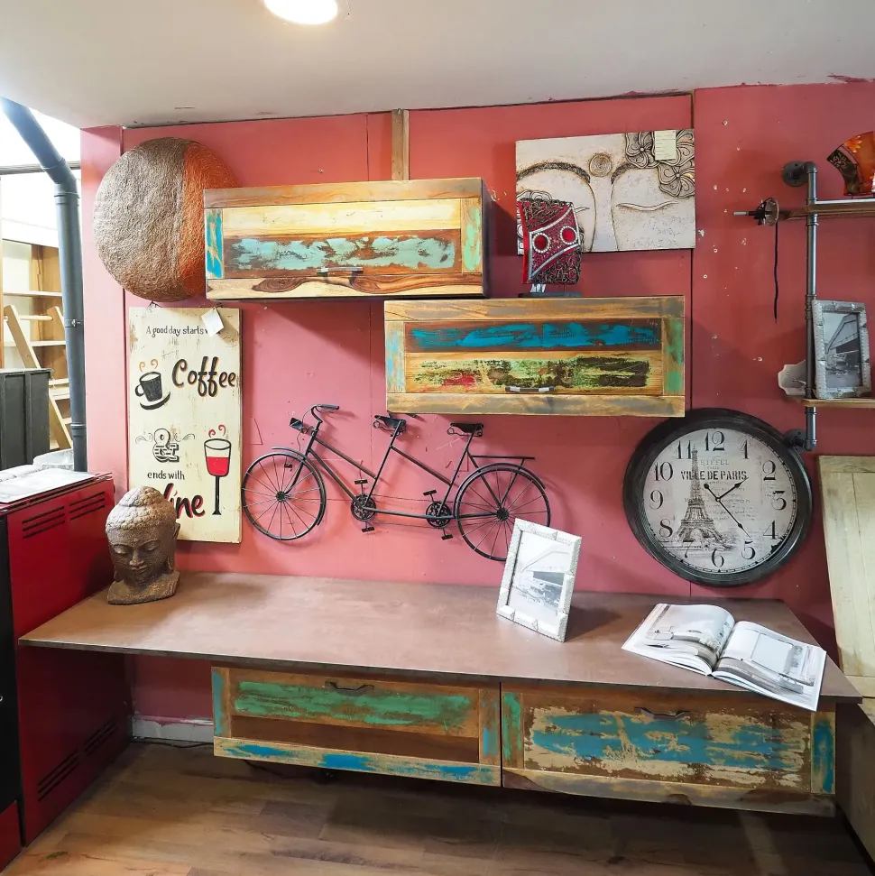 Soggiorno completo Parete soggiorno vintage legno recicle india di Outlet etnico in stile moderno a prezzi convenienti