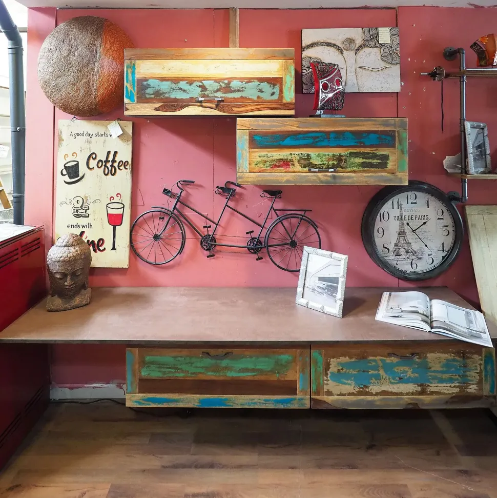 Soggiorno completo Parete soggiorno vintage legno recicle india di Outlet etnico in stile moderno a prezzi convenienti