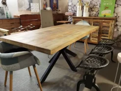 Tavolo in legno rettangolare Tavolo industrial design base ferro legno in offerta Outlet etnico in offerta outlet