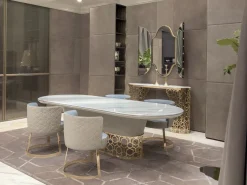 Tavolo in marmo sagomato Piano palissandro struttura nabuk pelle luxury maxi  Md work in offerta outlet