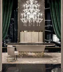 Tavolo in marmo sagomato Piano palissandro struttura nabuk pelle luxury maxi  Md work in offerta outlet