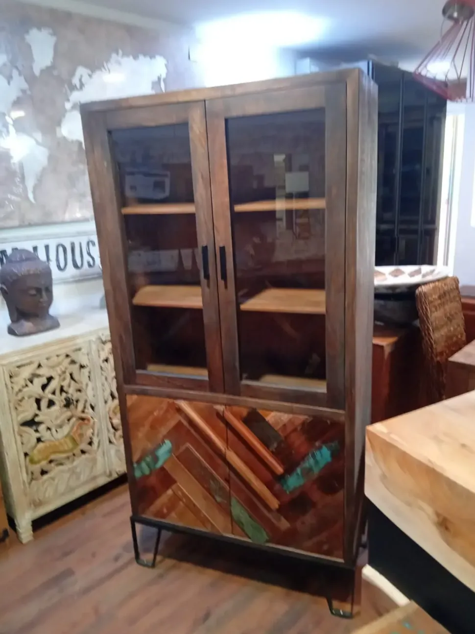 Vetrinetta vetrina rennes stile vintage Outlet etnico in legno a prezzo Outlet